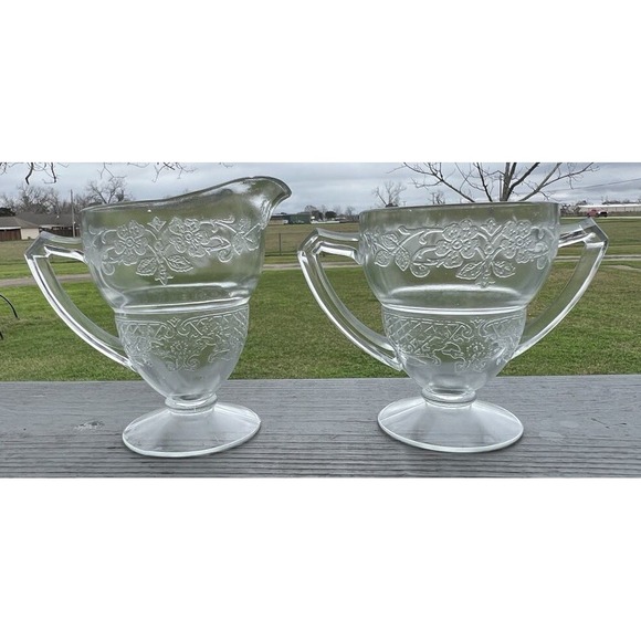 HTF Crystal Clear Indiana Number #616 Vernon Sugar Bowl & Creamer Cream Pitcher - Picture 1 of 2